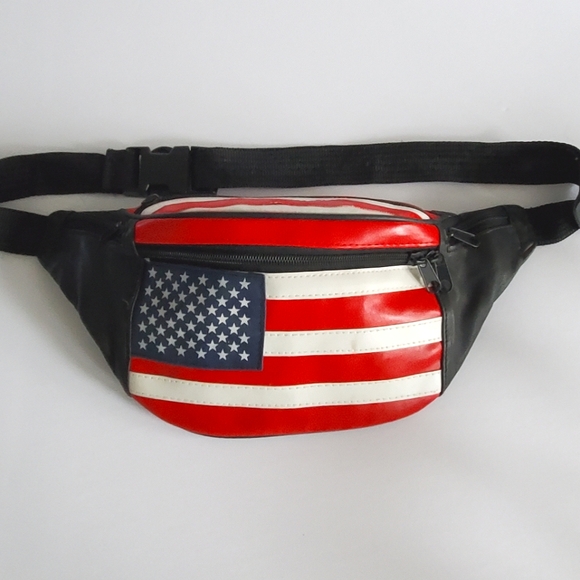 Vintage Handbags - Vintage leather hip pack / fanny pack / crossbody bag American flag
